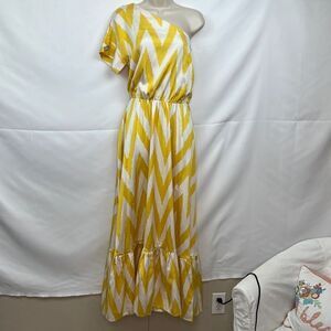 Punicana Sultan one sleeve silk blend Maxi dress in yellow and white size XS